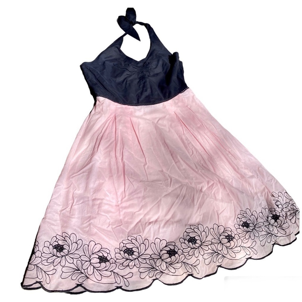 Vintage Paraphrase Dress 90s Y2K Black Baby Pink Halter Balletcore Size 8
